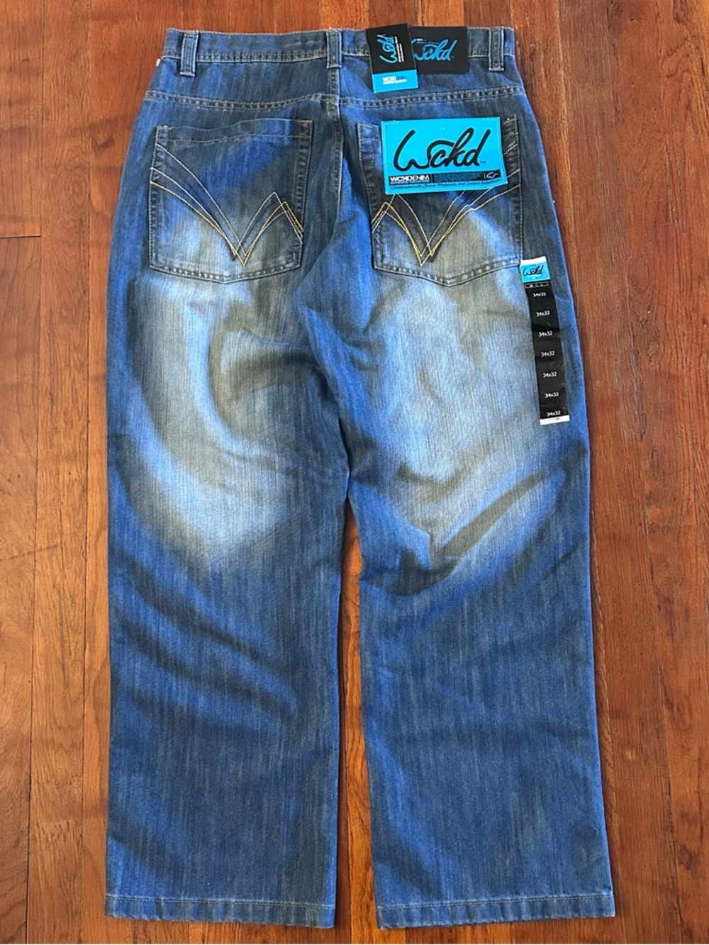 Vintage Y2K Wckd Denim Baggy Wide Leg Skater Hip Hop Embroidered Jeans 32x31 NWT